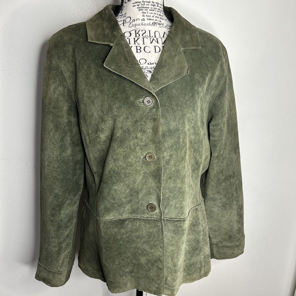 Brandon Thomas distressed Green Suede Leather Blazer Jacket Sz XL Fairy Granola